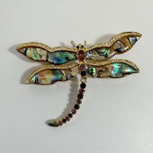 Dragonfly Abalone Rhinestone Brooch